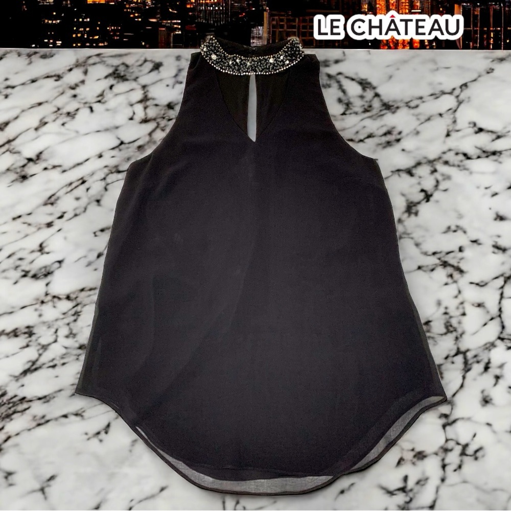 LE CHATEAU Women’s Rhinestone Collar Sleeveless Blouse- XSmall - Picture 4 of 8